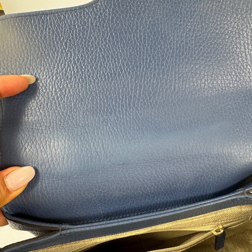 Gucci GG Interlocking Navy Leather Satchel with Gold Chain Made in Italy - Picture 14 of 15